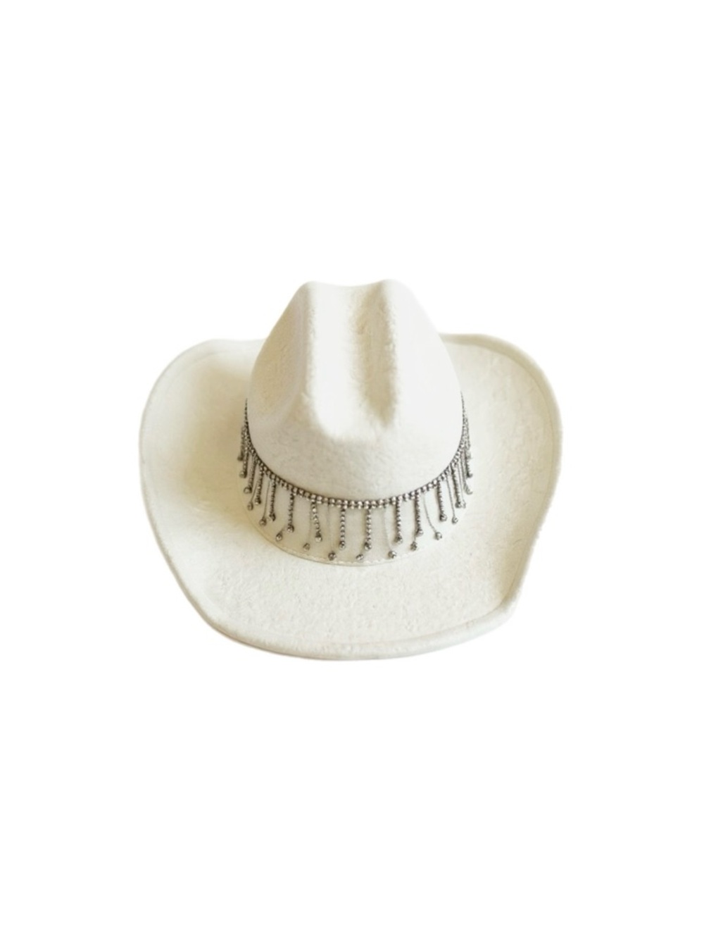 White Felt Rhinestone Fringe Cowgirl Hat